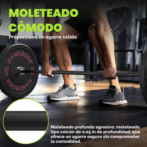 Vista 4 de HANDBODE Olympic Barbell, 2 Inch Weight Bar, 4/5/6/7 ft, 500-1500 lb Negro
