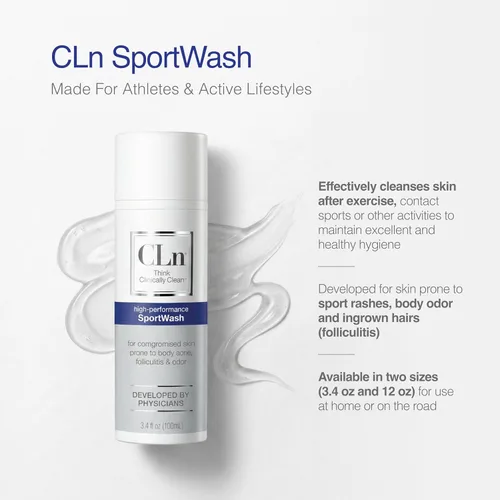 Vista 6 de CLn® SportWash - Gel de baño deportivo de alto rendimiento, para hombres y mujeres propensos a olores corporales, olor de pies, tiña, foliculitis