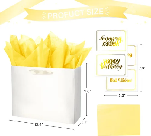 Vista 2 de Bolsa de regalo beige con papel de seda de color sólido sedoso para mujeres y hombres, boutique, cumpleaños, aniversario, boda, 13 pulgadas