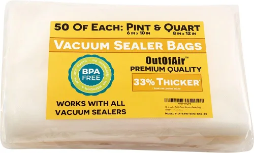 Vista 13 de 150 bolsas selladoras al vacío: 50 pintas (6" x 10"), 50 cuartos (8" x 12"), 50 galones (11" x 16") por OutOfAir - Funciona con FoodSaver y otros
