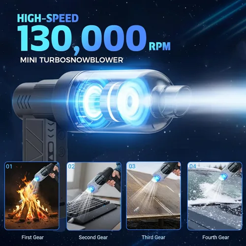 Vista 4 de Mini soplador de nieve turbo, soplador LED turbo de alta velocidad de 130,000 RPM para automóvil con diseño de modo doble, soplador turbo