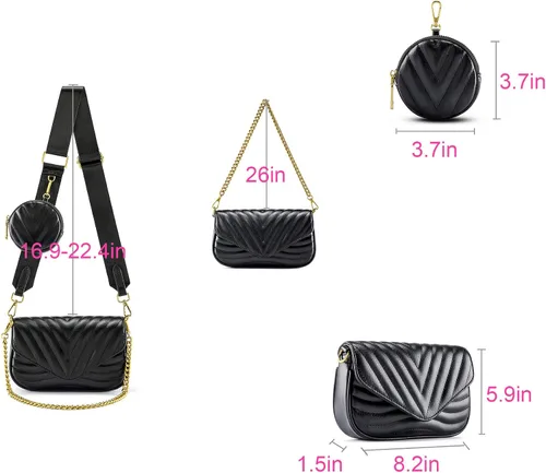 Vista 7 de CHIC DIARY Bolso cruzado para mujer, multiusos, bolso de mano con monedero y cadena