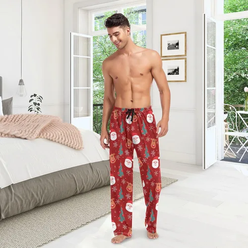 Vista 3 de Aslsiy Pantalones de pijama navideños para hombre de Candy Cane