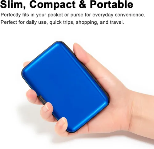 Vista 24 de Soporte para tarjetas de crédito, cartera metálica con bloqueo RFID para tarjetas de identificación para mujeres y hombres, funda rígida de aluminio