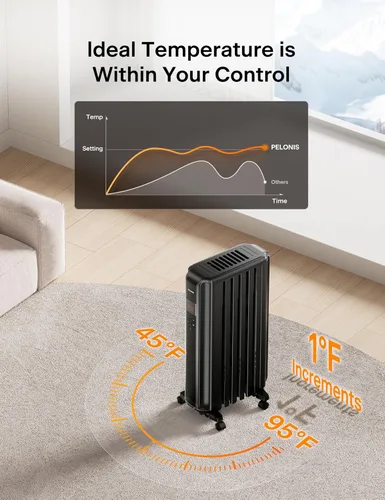 Vista 5 de PELONIS Calentador de Radiador Lleno de Aceite para Uso en Interiores Habitación Grande con Control Remoto, Calentador de Espacio Eléctrico