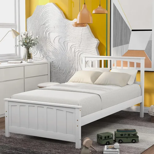 Vista 15 de Harper & Bright Designs Base de cama individual con cabecero y estribo, cama de madera tamaño individual con soporte de listones de madera