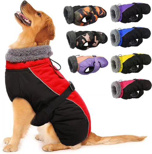 Vista 11 de IECOii - Abrigo extracálido para perro, chaqueta reflectante ajustable, invernal, suave, cuello alto, hebilla, forro de vellón, para clima frío
