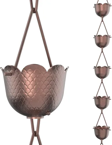 Vista 17 de Rain Chains Direct - Cadena de lluvia de tulipán - 8.5 pies - Aluminio recubierto de polvo negro - Cadenas de lluvia premium para canalones