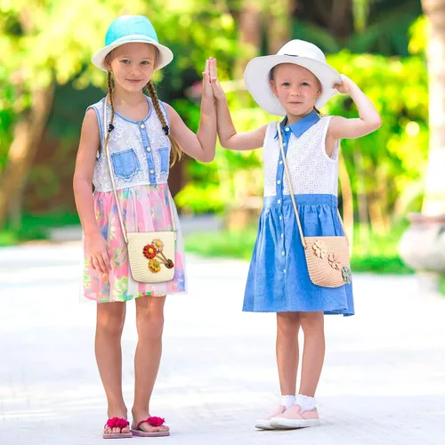 Vista 7 de Weewooday 5 piezas de bolsos de paja para niñas pequeñas, bolsa cruzada de paja de girasol de Pascua, lindo bolso tejido para actividades al aire