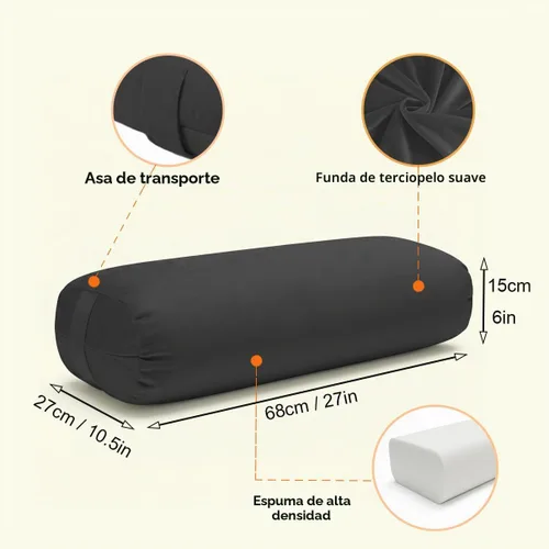 Vista 2 de Yoga Bolster Pillow for Restorative & Yin Yoga - Meditation Pillow with Velvet Cover - Rectangular