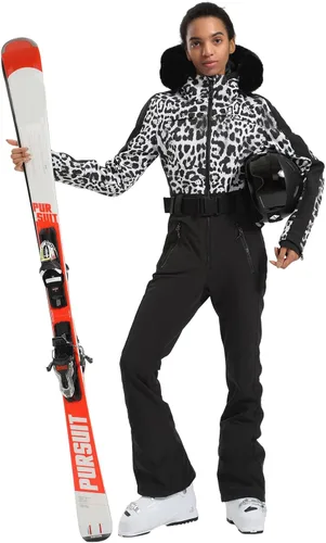Vista 3 de GSOU SNOW Traje de esquí para mujer, traje de nieve de una pieza, para snowboard, delgado, aislante, impermeable, resistente al viento