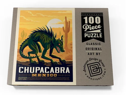 Vista 4 de MyPuzzle Mythical Creatures: Chupacabra, póster vintage, rompecabezas de 100 piezas para adultos