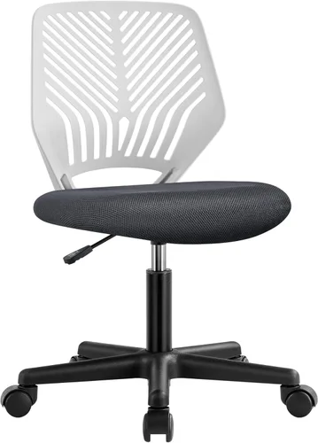 Vista 11 de Yaheetech Silla de oficina ergonómica de malla sin brazos, silla giratoria de respaldo medio con ruedas, silla de estudio de altura ajustable