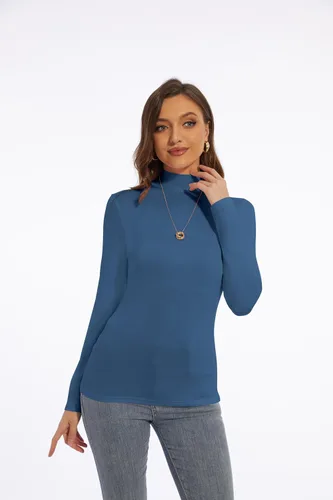 Vista 2 de Zephyrine Camisa ligera de manga larga para mujer, cuello alto, ligera, ajustada, capa base