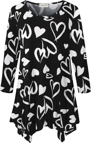 Vista 42 de LARACE - Camisa de talla extragrande para mujer, camisa tipo túnica con manga 3/4, ajuste holgado, ropa básica para mujer 2-negro_cuadros