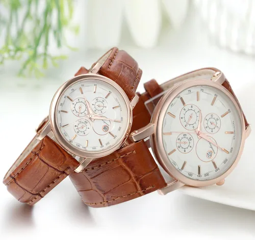 Vista 2 de JewelryWe Men Women Quartz Calendar Watch His and Her Couple Matching Wrist Watch Set, for Valentines Day