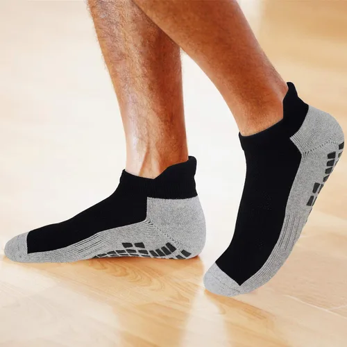 Vista 3 de JHM Calcetines deportivos antideslizantes antideslizantes de corte corto para hospital, deportes, atléticos con empuñaduras