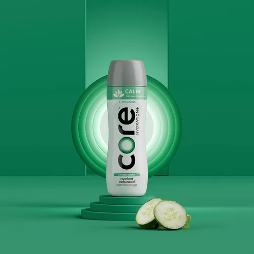 Vista 3 de CORE Hydration+ Calm, Agua de Nutrientes Mejorada con Esencia de Pepino y L-Teanina, Botella de 23.9 fl. oz (Paquete de 12)