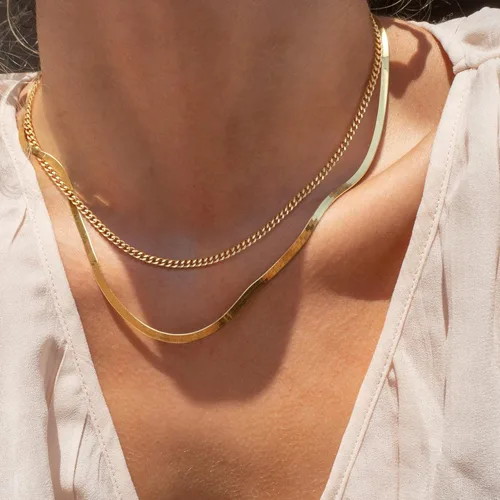 Vista 2 de Collar de espiga para mujer, delicado collar de oro, serpiente chapada en oro de 14 quilates, gargantilla de cadena de oro, collares simples