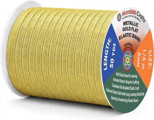 Vista 92 de Mandala Crafts 20 yardas 1/2 pulgada 0.472 in bandas elásticas beige