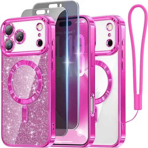 Vista 31 de Meifigno - Funda diseñada para el iPhone 16 Pro de 6.3", [Tarjeta de purpurina y correa para la muñeca] [Compatible con MagSafe]