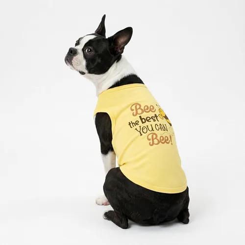 Vista 4 de Camisa para perro Fitwarm Bee The Best You Can, ropa de verano para perros pequeños niño y niña, divertido atuendo para mascotas, amarillo, marrón