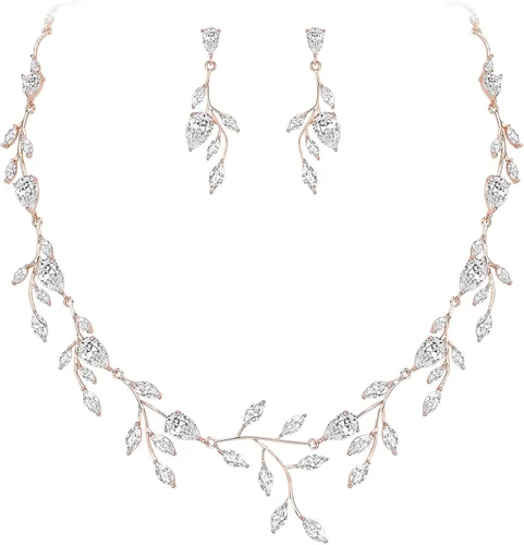 Vista 20 de Cubic Zirconia Drop Leaf Vine Wedding Prom Jewelry Set for Bride Bridesmaid