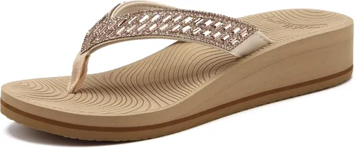 Vista 9 de KuaiLu Sandalias con plataforma de diamantes de imitación y soporte de arco para mujer