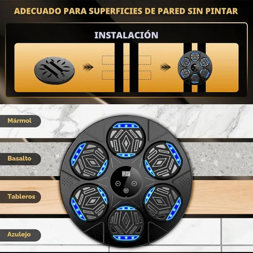 Vista 6 de Music Boxing Machine, Wall Mounted Bluetooth Punching Pad with Gloves Negro oscuro