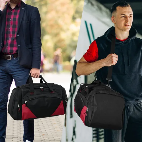 Vista 6 de Bolsa de gimnasio para hombre, 21 pulgadas, grande, para viajes y deportes, negro rojo, Bolsa de gimnasio para hombre