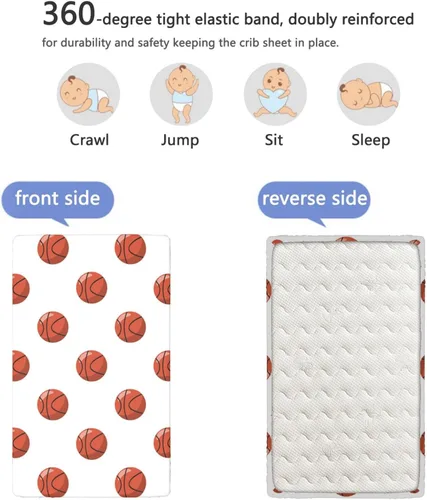Vista 5 de Sábanas bajeras ajustables con temática de baloncesto, sábanas portátiles para cuna para niños pequeños, sábana de bebé para niños y niñas, 24 x 38