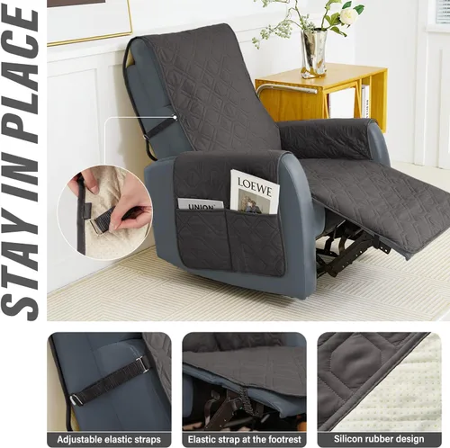 Vista 4 de Fundas para sillas reclinables, fundas antideslizantes para sofá, lavables a máquina, protector de muebles con correas para perros