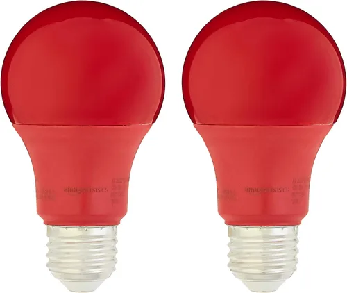 Vista 6 de Amazon Basics Bombilla LED A19 color azul fiesta, equivalente a 60 vatios, eficiencia energética, base estándar E26, no regulable, vida útil