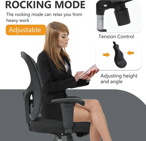 Vista 5 de Silla de escritorio ergonómica, silla de oficina, silla de computadora de 500 libras con soporte lumbar, asiento ancho, brazos ajustables
