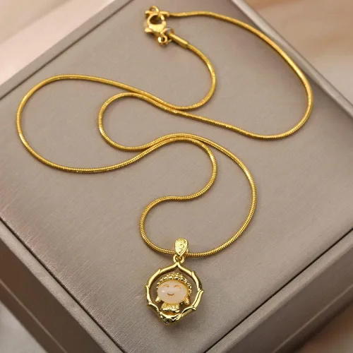 Vista 5 de LOYJOY - Collares de Buda para mujer color dorado gargantilla con dije de la suerte collar clásico color dorado 177in