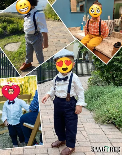 Vista 6 de SANGTREE - Conjuntos de traje de caballero para niños con tirantes extraíbles, de 3 meses a 14 años