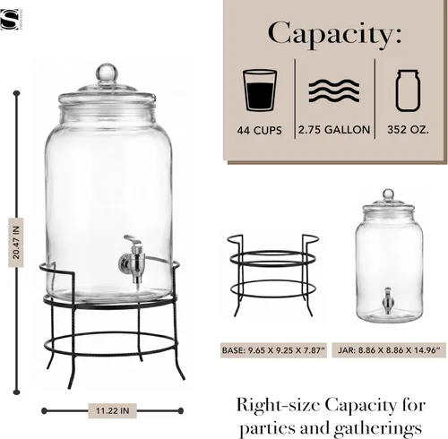 Vista 2 de Style Setter - Dispensador de bebidas frías, soporte de metal y tapón acrílico a prueba de fugas, ideal para fiestas, bodas y más