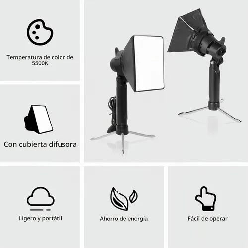 Vista 5 de Meking Mini kit de iluminación de fotografía Softbox, lámpara LED de Luz blanca