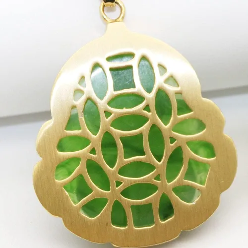Vista 3 de Collar de acero inoxidable con colgante de jade de imitación de buda de la buena suerte