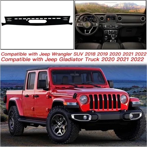 Vista 6 de Cubierta de tapete para salpicadero, consola central interior personalizada compatible con Jeep Wrangler SUV 2018, 2019, 2020, 2021, 2022, Jeep