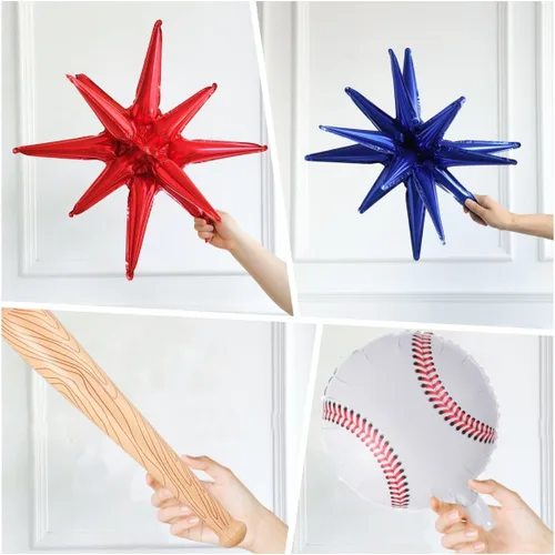 Vista 6 de Kit de arco de guirnalda de globos de béisbol, 141 unidades, rojo, blanco, azul profundo, azul crepúsculo con globos de estrella de bate de béisbol