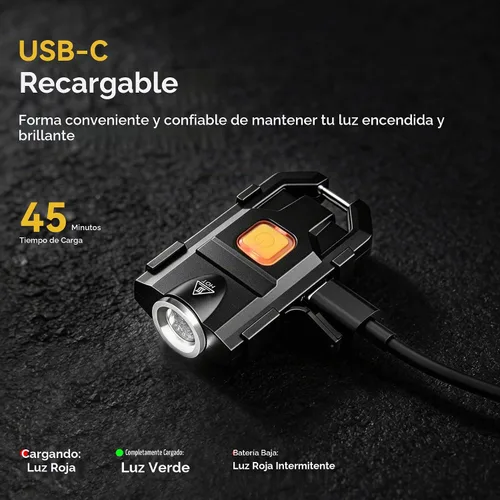 Vista 3 de lexall Linterna LED pequeña, paquete de 2 mini llaveros brillantes de 500 lúmenes, luces de bolsillo recargables USB con 3 modos de luces compactas