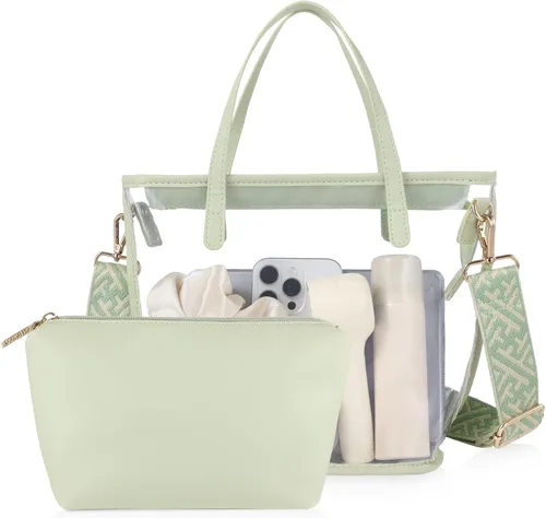 Vista 10 de CHICECO Bolsa transparente para mujer, bolsa transparente para eventos de estadio con correas ajustables, bolsa de mano para deportes, conciertos
