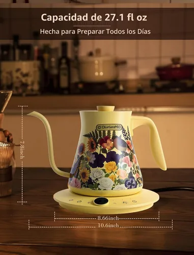 Vista 8 de Olumaramio Hervidor eléctrico de cuello de cisne de 0.8L, control de Floral