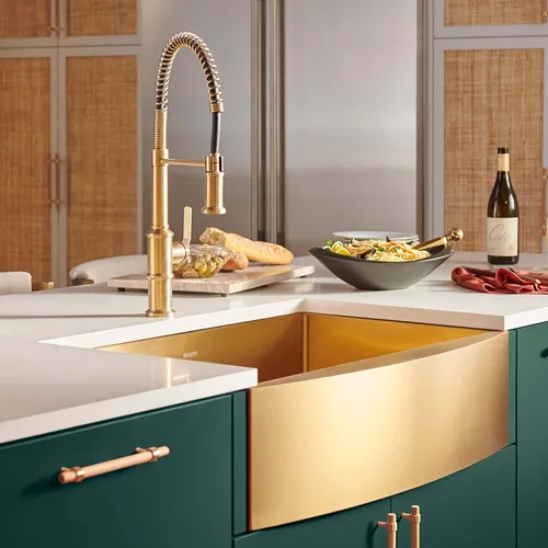 Vista 2 de Ruvati RVH9660GG - Fregadero de cocina de acero inoxidable dorado mate con esquinas redondeadas de 30 pulgadas, color dorado mate, fregadero