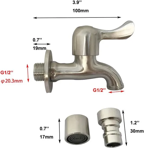 Vista 3 de Acero inoxidable Lavandería Baño Lavadora Grifo Fregona Estanque Bibcock Montado en la Pared Solo Grifo de Agua Fría