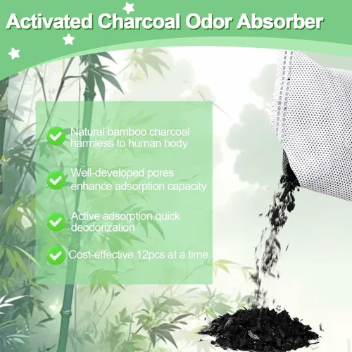 Vista 4 de 12 absorbentes de olores de carbón, absorbente de olores de carbón activado para el hogar, bolsa purificadora de aire de carbón de bambú