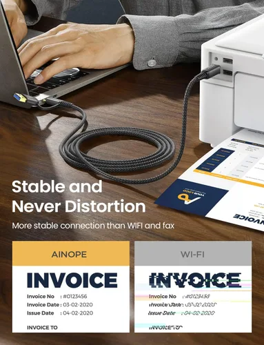 Vista 5 de AINOPE - Cable de impresora de 2 metros negro, cable USB para MacBook Pro USB A y USB C a USB-B 2.0, cable MIDI USB C de nylon trenzado nuevo, nunca