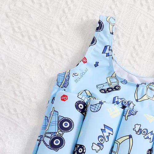 Vista 4 de Traje de baño flotante para niños y niñas, de una pieza, flotante, chaleco de natación flotante para entrenamiento