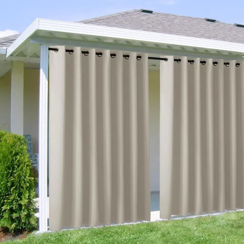 Vista 190 de NICETOWN Cortina para Exteriores para Patio Impermeable de 84 Pulgadas de Ancho, Aislamiento Térmico con Ojales Antioxidantes Bloqueo UV Cortina